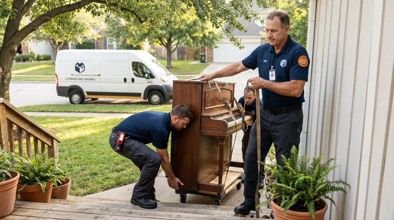 Licensed piano movers securing grand piano in Nazareth, PA